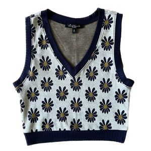 Mixed Threads Navy & Grey Vintage Floral V-neck Sweater Vest Womens Size Medium